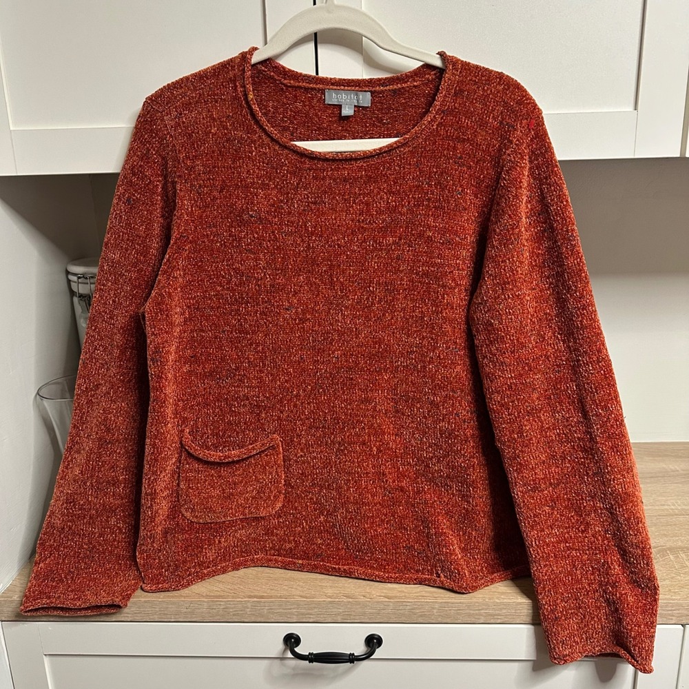 Habitat Rollneck Sweater Women L Rust Chenille Knit Pocket Long Sleeve Lagenlook